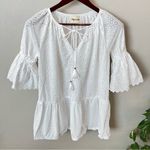 Playa Lucila white eyelet mini dress cover up, ellbow length puff sleeves,size M Size M Photo 3