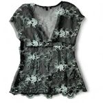Karen Kane  Black Fairy Lace Top Floral Embroidered‎ Semi Sheer Blouse Photo 1