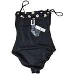 J.Crew Gemma ruched bandeau one-piece in dot print BX701 4 NWT Black Beige Photo 3