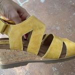 J.Crew Wedge Sandal 9.5 gold mustard yellow ankle open toe Sadra Eurosoft by Soft Photo 1