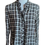 Como vintage Womens Nordstrom  Plaid Scalloped Ruffle Button Down Shirt - Sz L Photo 0