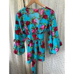 Betsey Johnson Betsey Jonson Girly Feminine Ruffle Floral Balloon Sleeve Self Back Tie Blouse S Photo 1