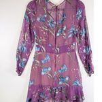 For Love Lemons Dress Purple Cleo Floral V Neck Mini Ruffle Sheer Party Medium Photo 7