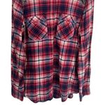 EXPRESS  Boyfriend Red and Blue Sparkle Panel Plaid Long Sleeve Button Up Size M Photo 3
