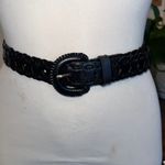 Womens Black Woven Leather Belt Statement Buckle Medium Career Casual Office Photo 2