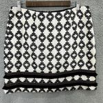Merona Mini Skirt Women 12 Black White Textured Geo Mod Fringe Preppy Y2K Boho Photo 0