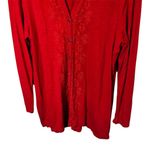 J. Jill Red Embroidered Tunic Blouse Large Collared Long Sleeve Button Up Cotton Photo 3