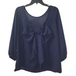 Necessary Clothing  Bow Back Blouse Long Sleeve‎ Party Top Navy Size S Photo 1