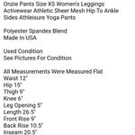 Onzie Pants Size XS Women's Leggings Activewear Athletic Sheer Mesh Hip Photo 4