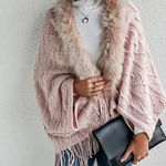 Womens Blush Pink Textured Fringed Faux Fur Trim Open Cardigan OSFM Size undefined Photo 3