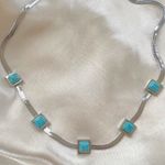 Silver plated Square turquoise necklace Snake Stainless Steel men womens jewelry Blue Photo 1