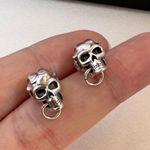 Sheep Skull Stud Earrings for Men Women,Streetwear Punk Hip Hop Unisex Style Silver Photo 5