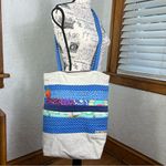 Boho Quilted And Stitched Canvas Art Deco Tote Bag Blue Photo 1