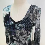 Komarov Sheer Pleated Long Sleeve Tiered Dress Watercolor Floral Green Black Photo 1