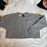 Kittenish  Rainbow Side Stripe Cropped Raw Hem Grey‎ Pullover Sweatshirt Medium Photo 3