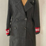 36.5  Striped Sleeve Panel Double Breasted Coat S Peacoat Trench Winter Rocker Photo 0