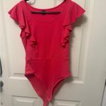 SheIn Women's Ruffle Sleeve Neon Pink Bodysuit Photo 3