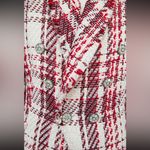 ZARA  TWEED WEAVE JACKET BLAZER W/ GEM JEWEL BUTTON RED/WHITE Size M NEW Photo 15