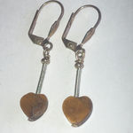 Heart Shaped Silver Tone Brown Tigers Eye Earrings Photo 1