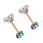 Rainbow CZ Flat Back Earrings Purple Photo 0