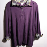 CJ Banks Womens 1X Purple Plaid Collar Quarter Zip Long Sleeve Top Preppy Photo 0