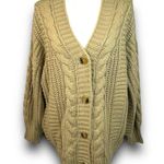 SheIn Cable Knit Tan Beige Vneck Cardigan Sweater Button Front Balloon Sleeves Medium Photo 1
