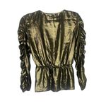 ZARA  Metallic V Neck Ruched Long Sleeve Top Elastic Waist Lightweight S Gold Photo 4
