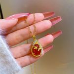 18K Gold Plated Birthstone Crystal Flower Teardrop Ruby Pendant Necklace for Women Photo 1