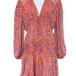 Rebecca Minkoff Mini Dress Size Medium Boho Orange Floral Blouson Sleeve Tiered Photo 0