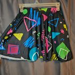 Small 80s Geometric Shape Skater Circle Skirt in Black with Pink Green and Blue Yellow Photo 2