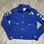 LuLaRoe Kenny Blue Jean Jacket XS Embroidered Flowers Stretch Denim EUC Photo 0