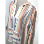 C&C California  Women Striped Hoodie Pullover Long Sleeve V Neck Pocket M Hippie Photo 3