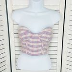 ZARA Plaid Tweed Bustier Corset Top Pink Purple Large Crop Strapless Photo 4