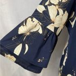 Navy blue and cream floral print layered bell sleeve dress size large Photo 3
