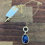 Talbots  Semiprecious Stone Necklace Gold Tone Thin Blue Jewel NWT $59.50 Pendant Photo 0
