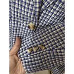 White Stag Vtg 90s Womens 10 Blue Beige Plaid Linen Cotton Pockets Blazer Jacket Photo 3