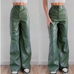Urban Outfitters Faux Leather Wide Leg Green Pant Olive Army Hunter High Waist Photo 1