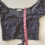 Aeropostale Aéropostale Blue Floral Ruched Crop Top S Puff Sleeve Drawstring Y2K Cute Blouse Photo 4
