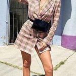 Nasty Gal Blazer Dress Size 8 Plaid Decisions Menswear Style Pink Yellow Button Photo 0