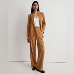 Madewell The Neale Straight-Leg Pleated Trouser Pant in Drapeweave in Toffee Photo 5