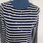 Boden Long Sleeve Top Navy Blue White Stripes with gold Glitter Dots Size 4 Photo 1