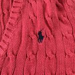 Ralph Lauren  Sport Women's Pony Logo Cable Knit V Neck Sweater Pink Large Preppy Photo 4