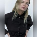 ZARA Fitted Shirt Dress Black with black and gold buttons Size XS Photo 2