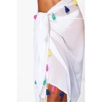 Boohoo  White Sheer Multi Way Beach Sarong Cover Up Rainbow Tassel One Size Photo 1