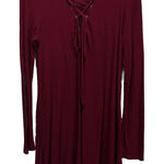 Empyre Burgundy Ribbed Lace Up V Neck Long Sleeve Size Large Midi Dress Red Photo 0