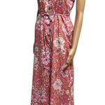 BOG Collective Sleeveless Collared Button Up Floral Wide Leg Pant Jumpsuit Small Pink Photo 2