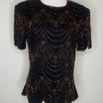 Adrianna Papell Beaded Evening Top Scalloped Small Metallic Photo 0