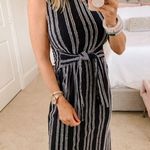 Loft Black and White Striped Fringe Tie Front Sleeveless Maxi Dress Size Large Photo 0