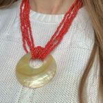 Vintage Coral and Seashell Beaded Necklace “Naida” Beachy Nautical Holiday Vacation Red Photo 8