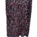 Theia Mixed Berry Sequin Shift Dress Open Cowl Back size 6 Cocktail Scoop Neck Blue Photo 4